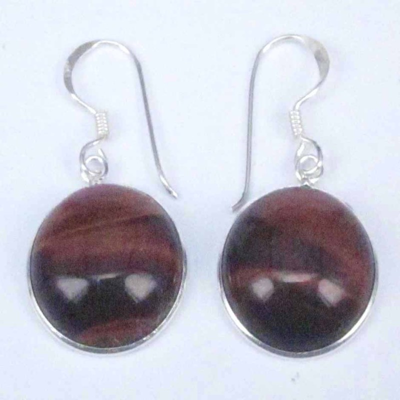 Earring Round 14mm. Red Tiger Eye Stone Hoop