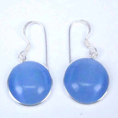 Earring Round 14mm. Cat Eye Blue Stone Hoop