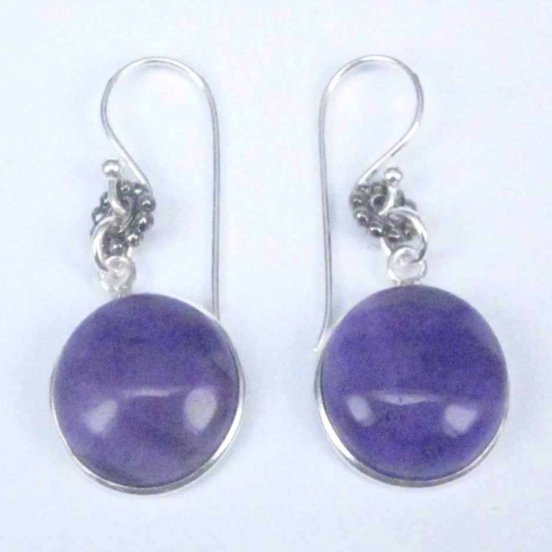 Earring Round 12mm. Ametisth Stone Hoop Earring Round 12mm. Ametisth Stone Hoop