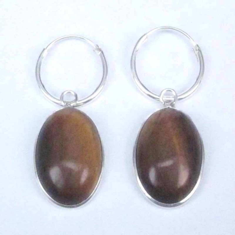 Earring Oval 10x14mm. Tiger Eye Stone Hoop