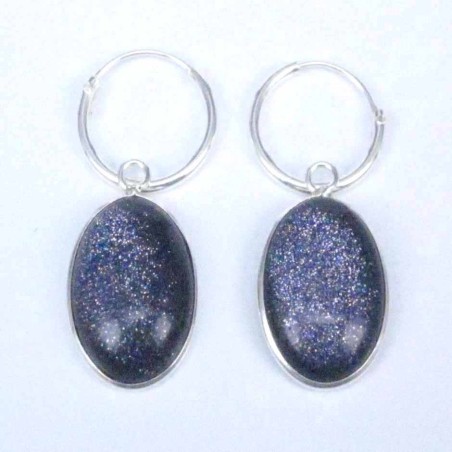 Earring Oval 10x14mm. Blue Gold Sun Stone Hoop
