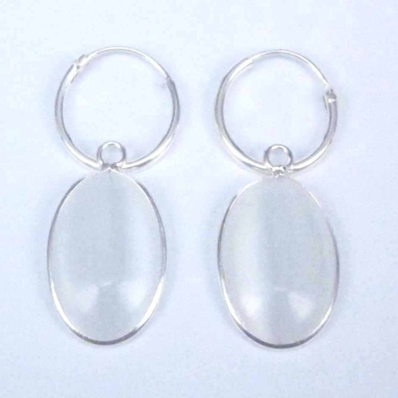 Earring Oval 10x14mm. Cat Eye White Stone Hoop