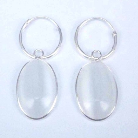 Earring Oval 10x14mm. Cat Eye White Stone Hoop