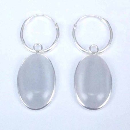 Earring Oval 10x14mm. Cat Eye Lig. Grey Stone Hoop