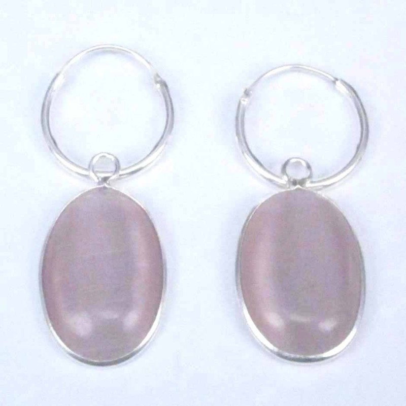 Earring Oval 10x14mm. Cat Eye Rose Stone Hoop