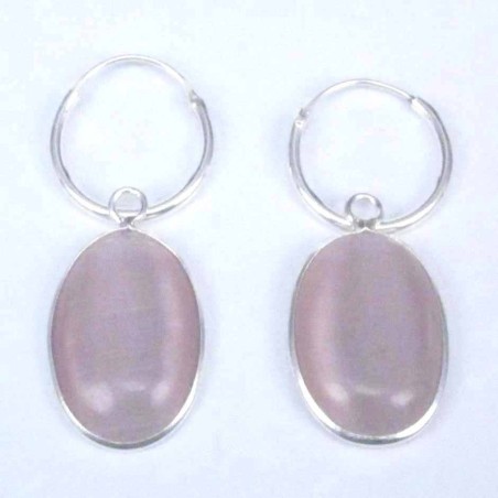 Earring Oval 10x14mm. Cat Eye Rose Stone Hoop