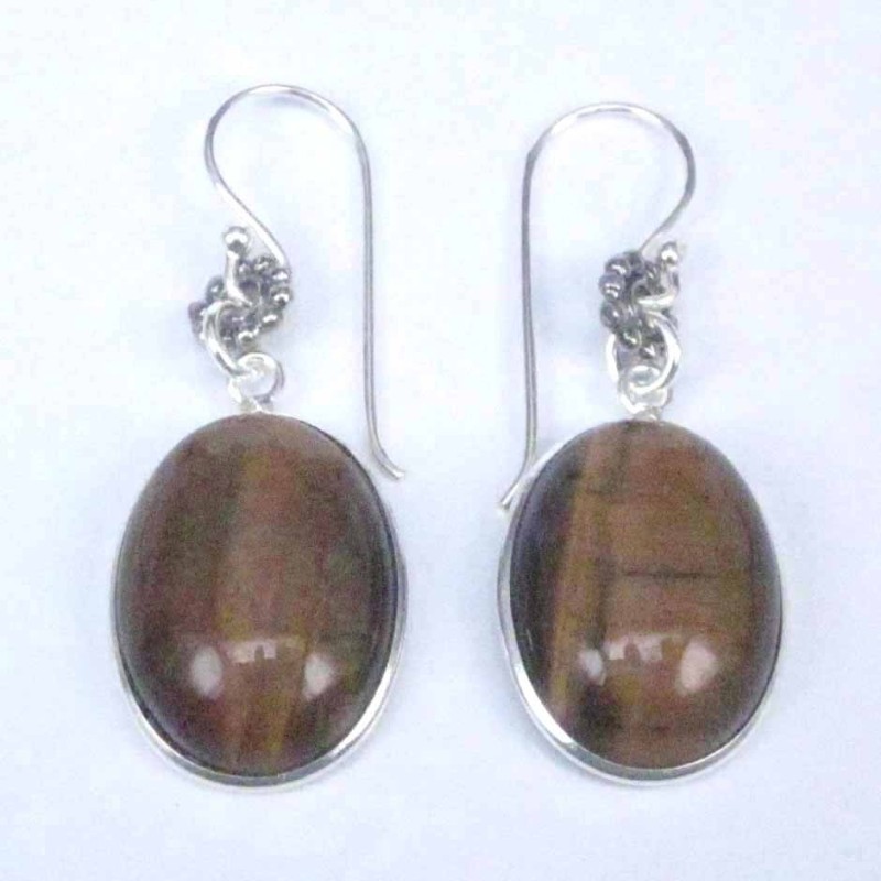 Earring Oval 12x16mm. Tiger Eye Stone Hoop Earring Oval 12x16mm. Tiger Eye Stone Hoop