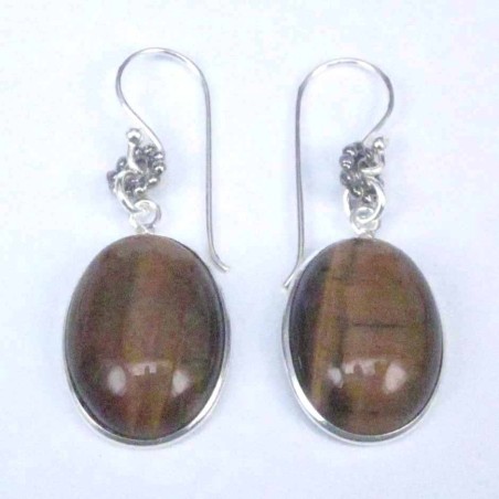 Earring Oval 12x16mm. Tiger Eye Stone Hoop
