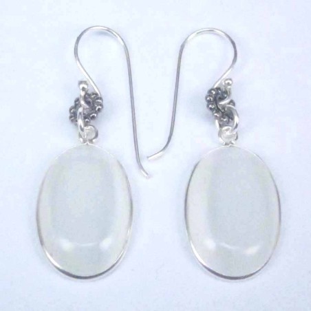 Earring Oval 12x16mm. Cat Eye White Stone Hoop