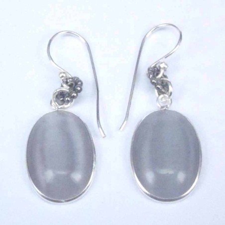 Earring Oval 12x16mm. Cat Eye Grey Stone Hoop