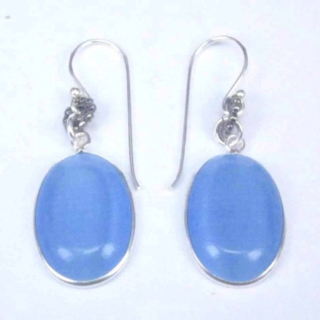 Earring Oval 12x16mm. Cat Eye Blue Stone Hoop