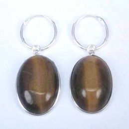 Earring Oval 13x18mm. Tiger Eye Stone Hoop