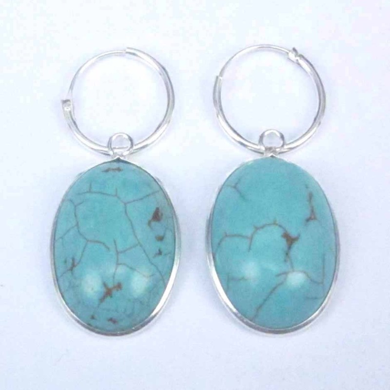 Earring Oval 13x18mm. Turquoise Stone Hoop