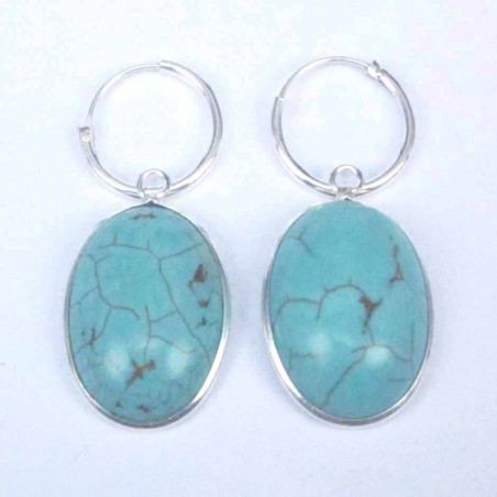 Earring Oval 13x18mm. Turquoise Stone Hoop