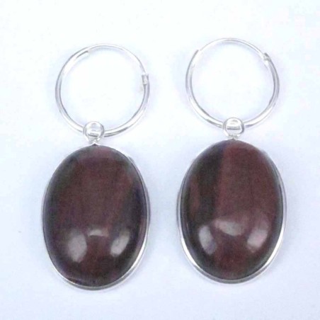 Earring Oval 13x18mm. Red Tiger Eye Stone Hoop