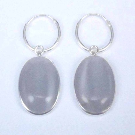 Earring Oval 13x18mm. Cat Eye Grey Stone Hoop