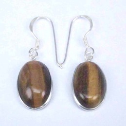 Earring Oval 10x14mm. Tiger Eye Stone Hook