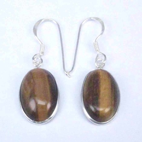 Earring Oval 10x14mm. Tiger Eye Stone Hook