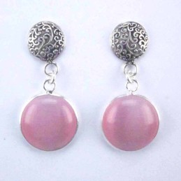 Earring Round +round 12mm.Cat Eye Rose Color