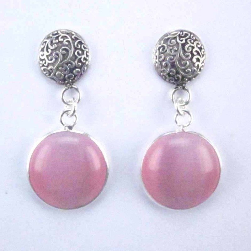 Earring Round +round 12mm.Cat Eye Rose Color