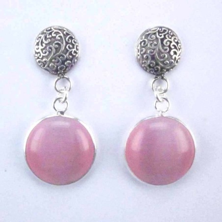 Earring Round +round 12mm.Cat Eye Rose Color