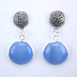 Earring Round +round 12mm.Cat Eye Blue Color