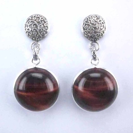 Earring Round +round 16mm. Red Tiger Eye Stone