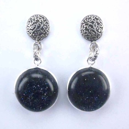 Earring Round +round 16mm.Blue Golg Sun Stone