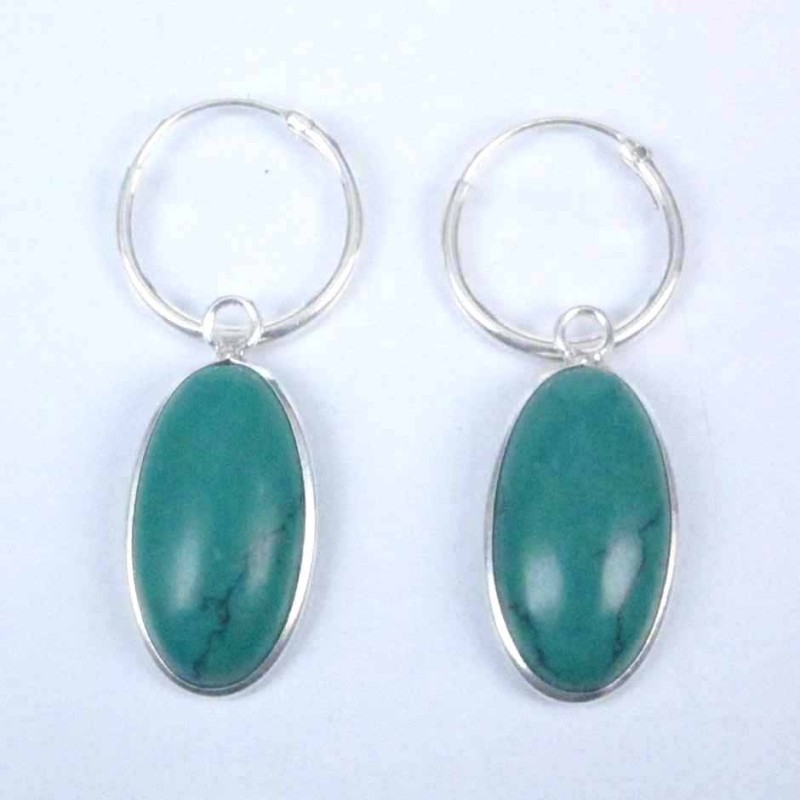 Earring Oval Turquoise Stone Hoop