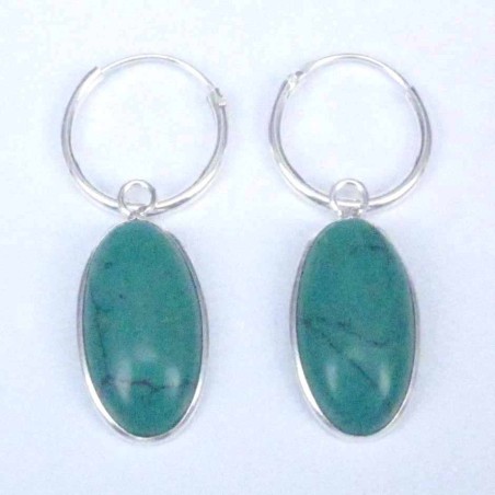 Earring Oval 8x14mm. Turquoise Stone Hoop