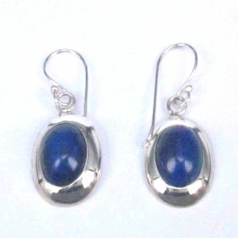 Earring Oval Lapis Stone 8x10mm. Hook