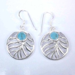 Earring Oval Turquoise Stone 12x16mm. hook