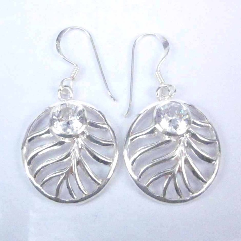 Earring Round white 12x16mm. hook