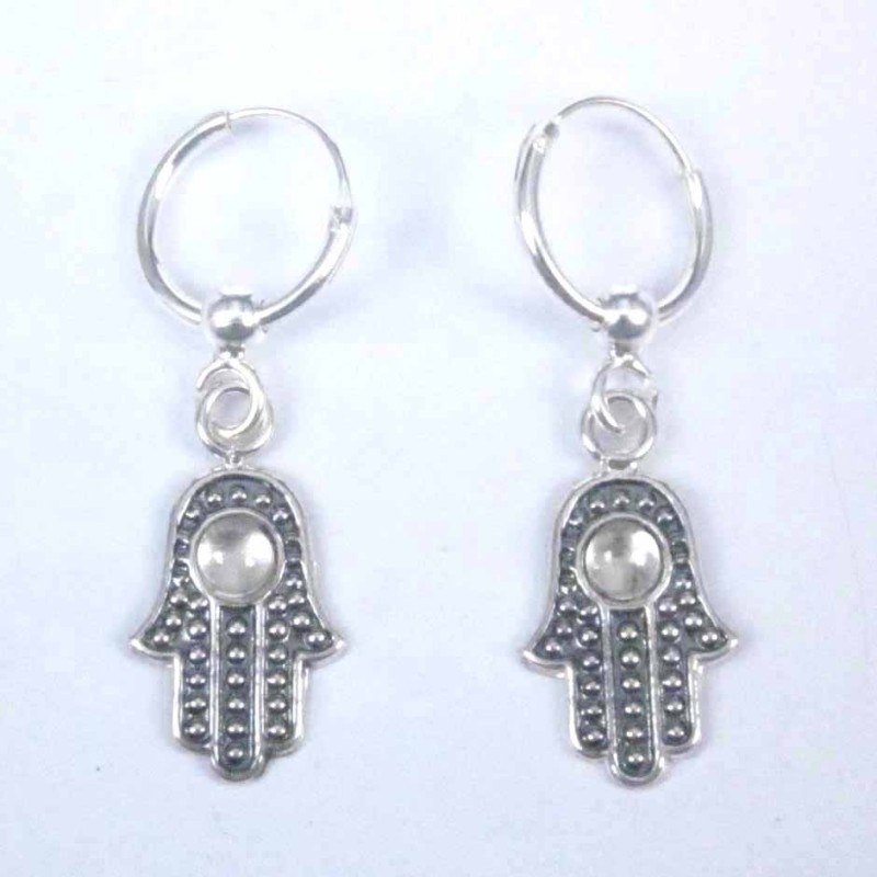 Earrings Hand With Stone Hoop