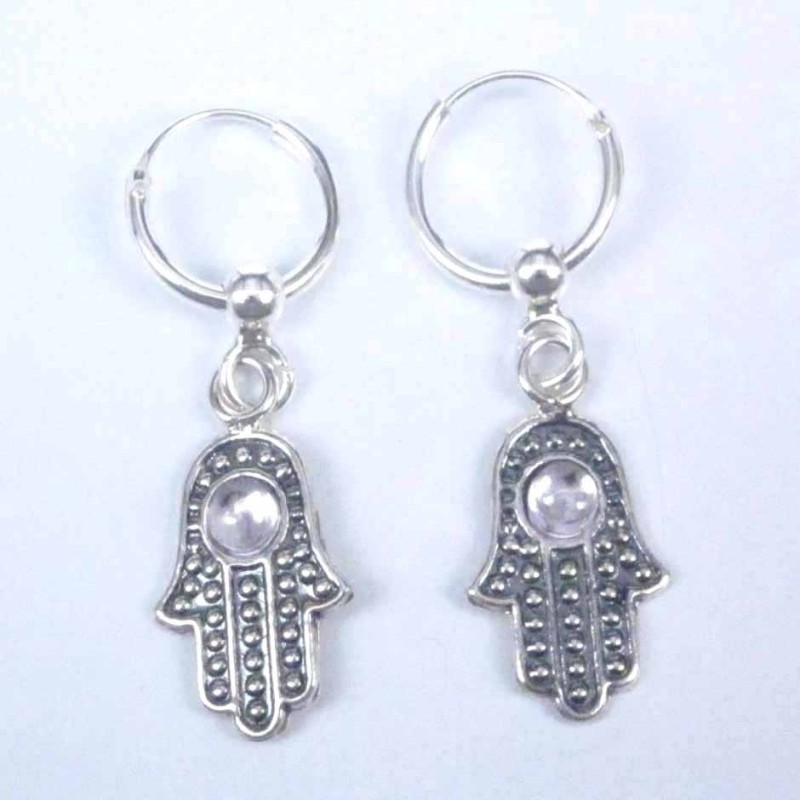 Earrings Hand With Stone Hoop