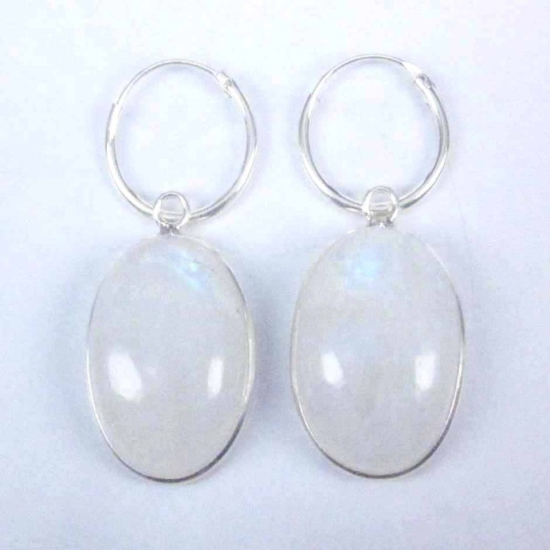 Earring Oval Moon Stone 12x16mm. Hoop