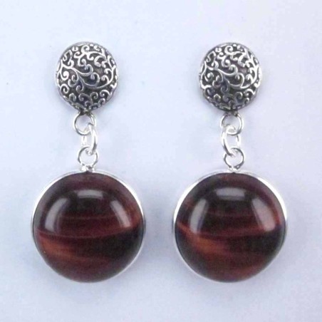 Earring Round Red Tiger Eye Stone