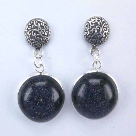 Earring Round Blue Sun Stone