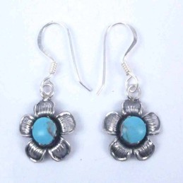 Earring Flower Hook Green Turquoise Stone Color