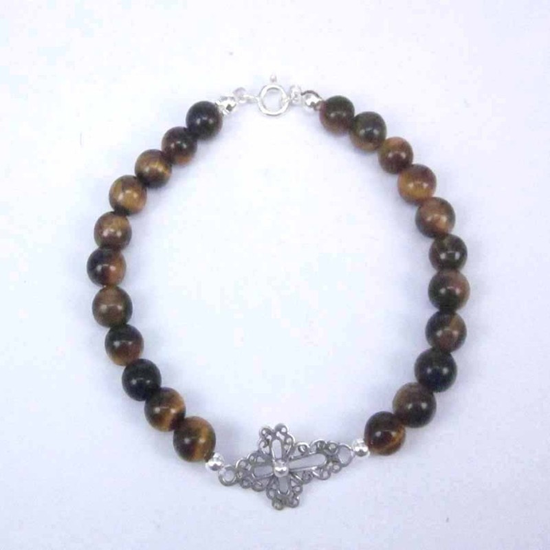 Bracalet Ball + Cross Tiger Eye Stone