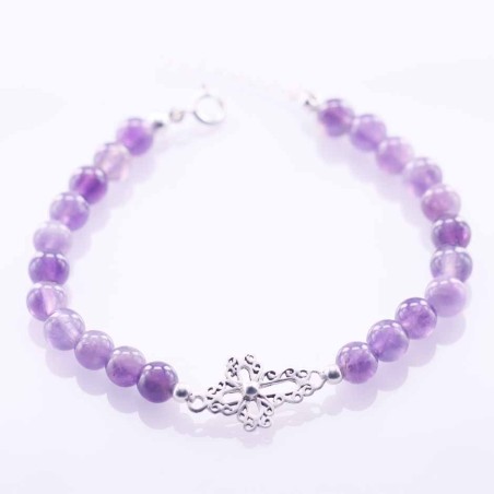 Bracelet Ball 6mm. Plain 3mm.+Cross Amethyst Stone