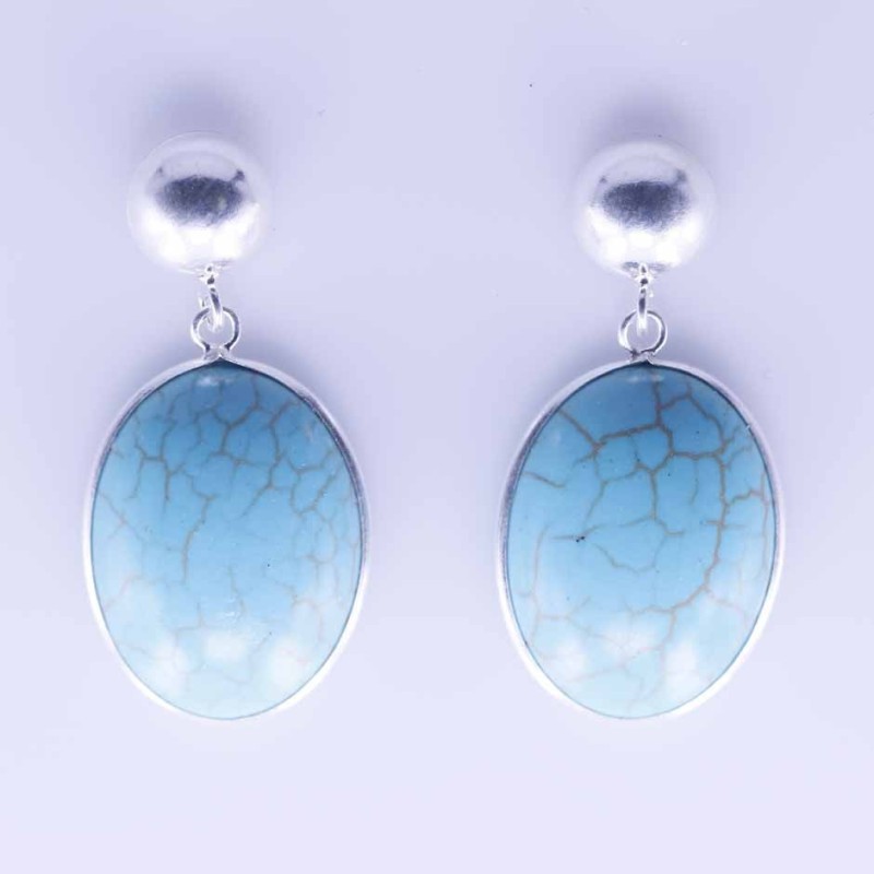 Earring Oval 15X20mm. Torquoise Stone