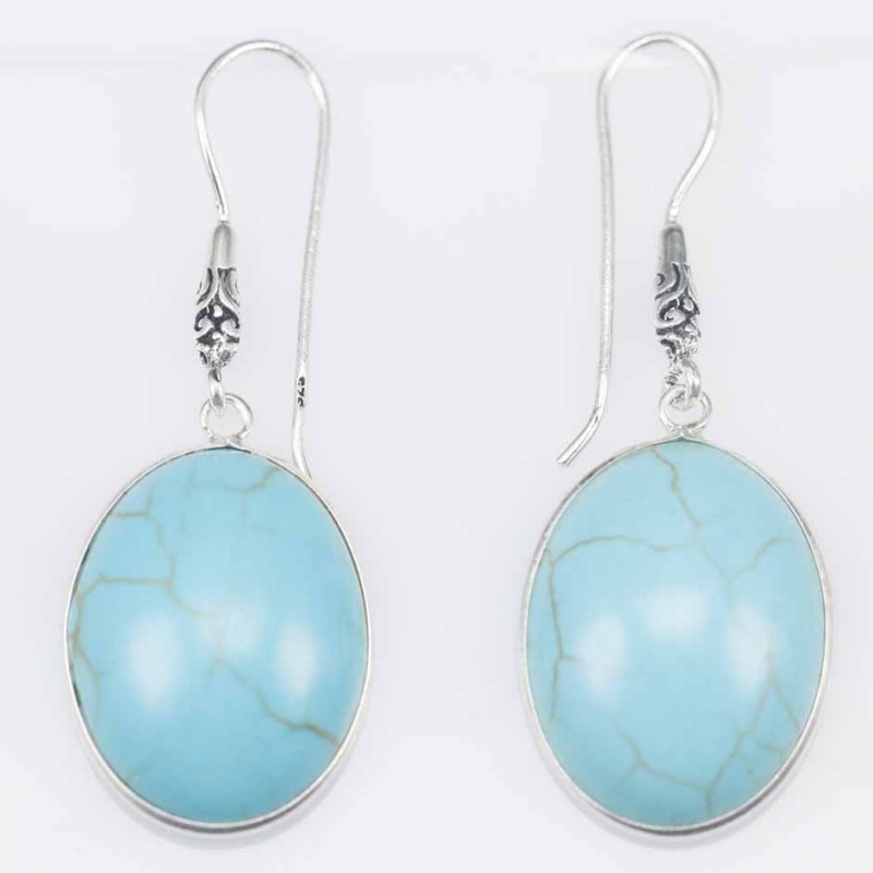 Earring Oval 15X20 mm. Turquoise Stone