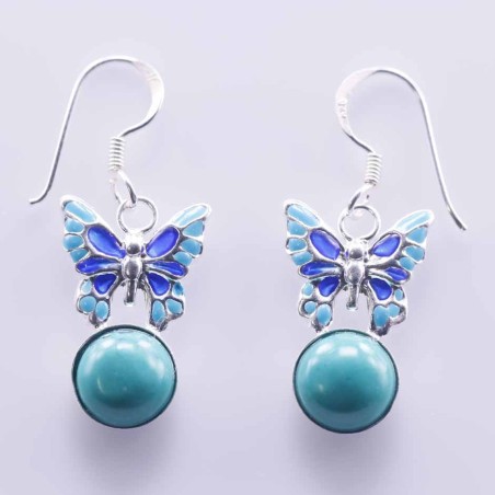 Earring Butterfly with Round Turquoise Stone