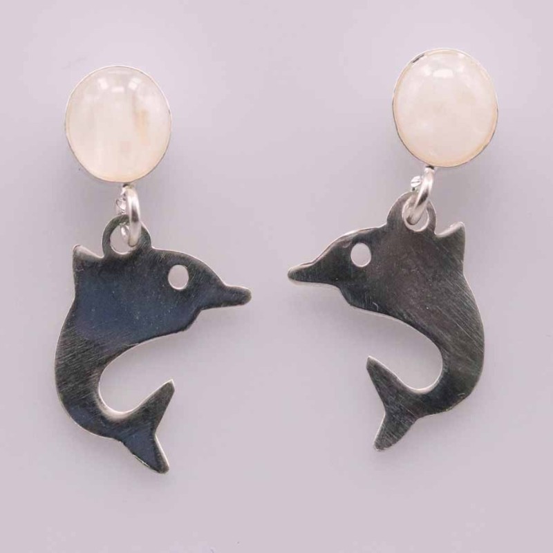 Earring Dolphin with Moon Stone Earring Dolphin with Moon Stone