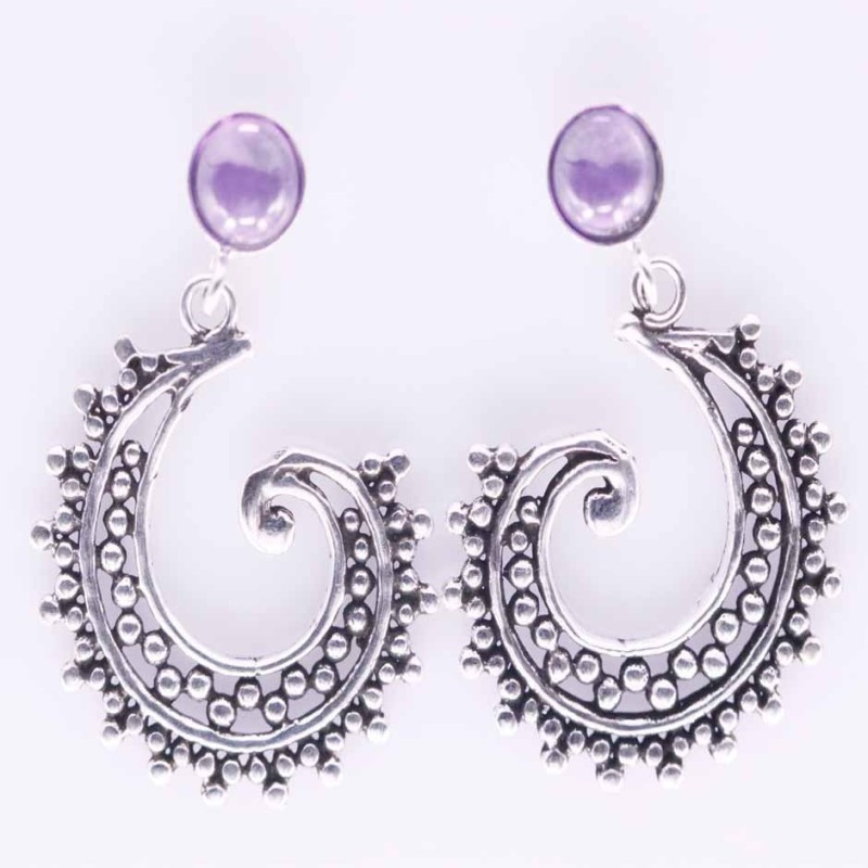 Earring Spiral with Amethyst Stone Earring Spiral with Amethyst Stone