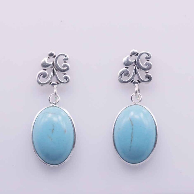 Earring Oval 11x14mm. Torquoise Stone color