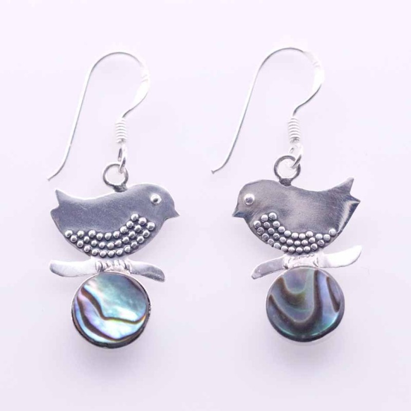 Earring Bird with 8mm. Abalon Shell Earring Bird with 8mm. Abalon Shell