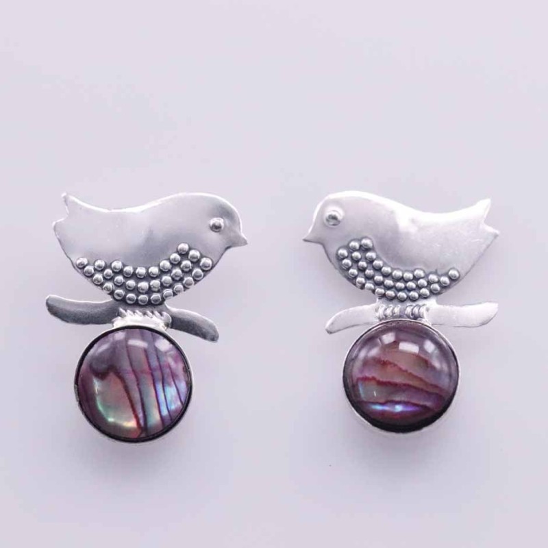 Earring Bird with 8mm. Rose Abalon Shell