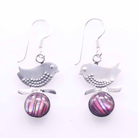 Earring Bird With  Round 8mm. Abalon Shell Color